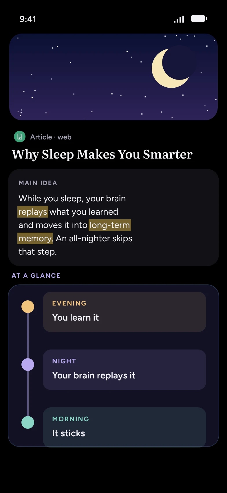 A note from an article with an evening, night and morning timeline.